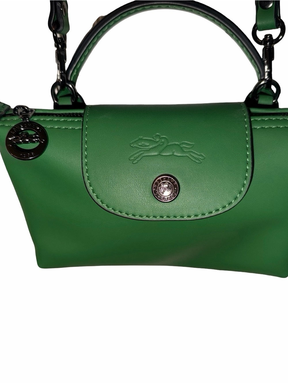 Longchamp Small Top-Handle Mini Bag in Green with Silver Hardware
